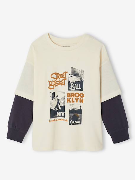 T-shirt manches longues garçon effet superposé écru - vertbaudet enfant 