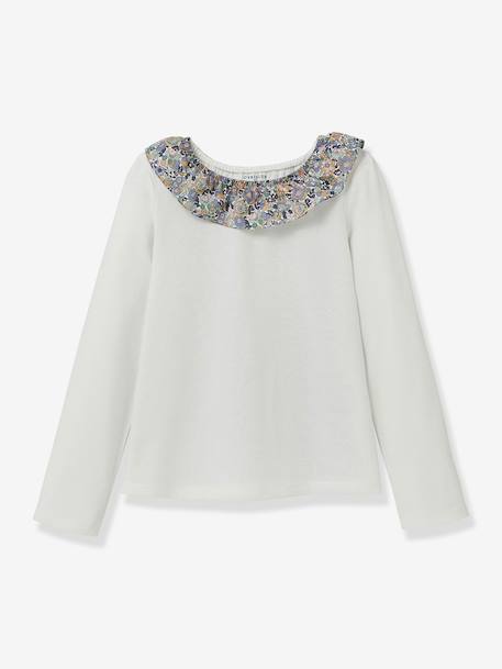 T-shirt col en tissu Liberty coton biologique écru+vert d'eau - vertbaudet enfant 