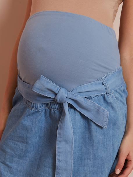 Denim Maternity Skirt with Belt Light Denim Blue - vertbaudet enfant 