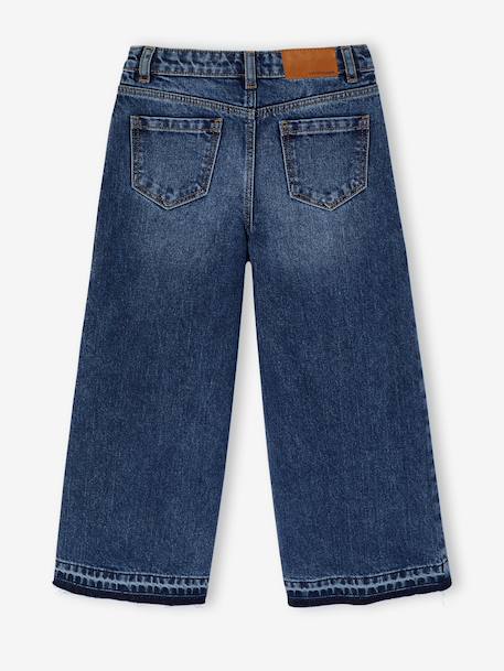 Wide-Leg Jeans, Frayed Hems, for Girls bleached denim+deep blue+grey+stone - vertbaudet enfant 