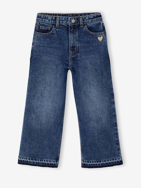 Wide-Leg Jeans, Frayed Hems, for Girls bleached denim+deep blue+grey+stone - vertbaudet enfant 