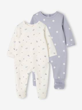 -Pack of 2 baby sleepsuits with back opening