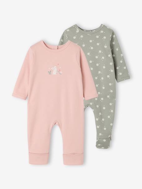 Pack of 2 baby sleepsuits with back opening sage green - vertbaudet enfant 