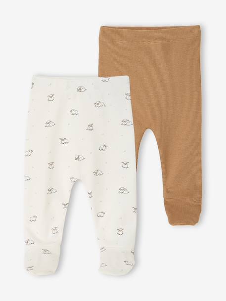 Pack of 2 newborn footed trousers cappuccino - vertbaudet enfant 