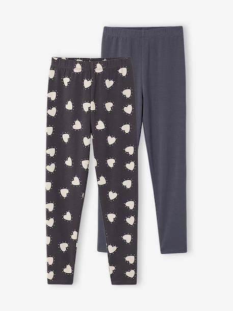 Lot de 2 leggings fille Basics bois de rose+gris foncé+kaki+marron imprimé+vert sauge - vertbaudet enfant 