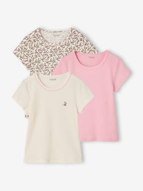 Pack of 3 short-sleeved T-shirts for girls - vertbaudet enfant -Pack of 3 short-sleeved T-shirts for girls