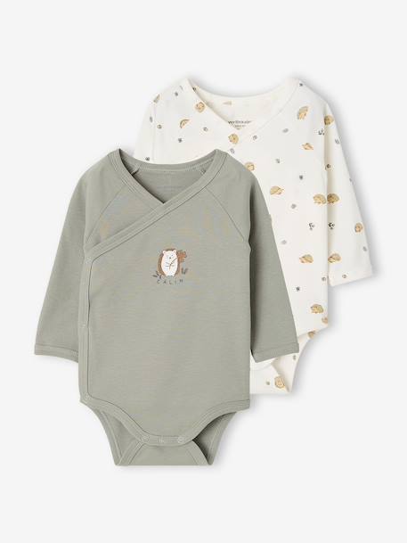 Lot de 2 bodies naissance manches longues cappuccino+rose pâle+vert sauge - vertbaudet enfant 
