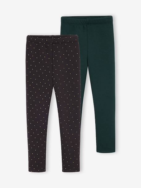 Pack of 2 Leggings Lined in Fleece Knit anthracite+plum - vertbaudet enfant 
