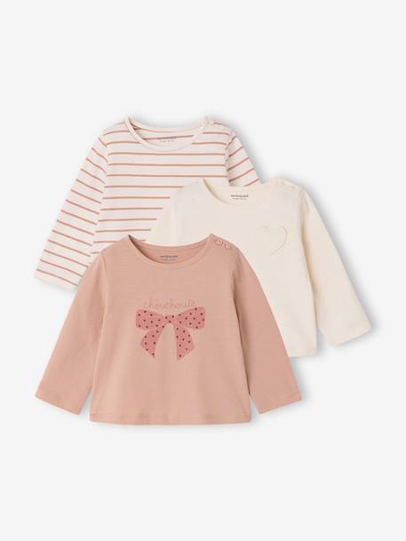 Lot de 3 T-shirts Basics bébé manches longues rose poudré+vieux rose - vertbaudet enfant 