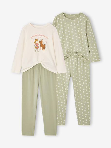 Lot 2 pyjamas fille vert sauge - vertbaudet enfant 