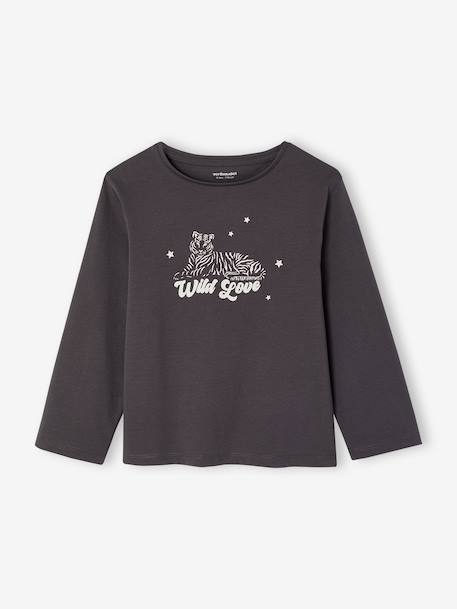 Pack of 3 long-sleeved girls' fancy t-shirts anthracite+coral+ecru+grey blue+indigo+mauve+rose - vertbaudet enfant 