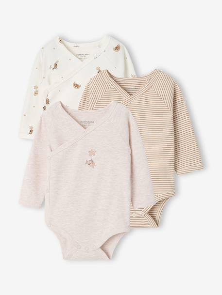 Pack of 3 long-sleeved newborn bodysuits cappuccino - vertbaudet enfant 