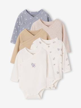 Pack of 5 long-sleeved bodysuits for baby boys - vertbaudet enfant -Pack of 5 long-sleeved bodysuits for baby boys