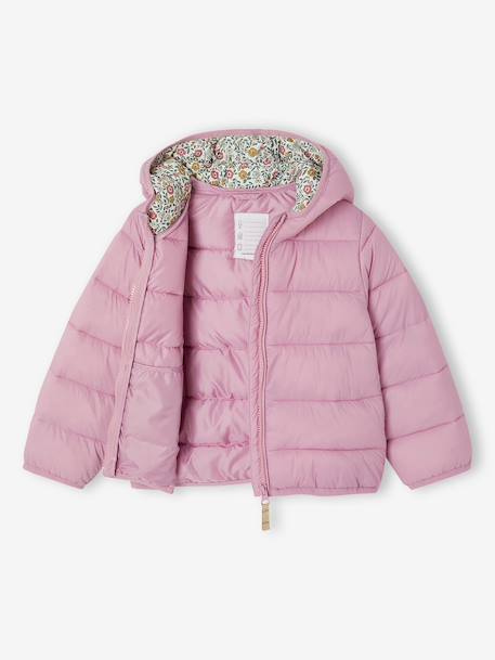 Lightweight hooded puffer jacket for girls grey green+lilac+navy blue+plum+rose - vertbaudet enfant 