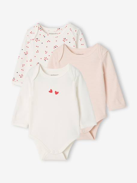 Pack of 3 long-sleeved bodysuits for baby ecru - vertbaudet enfant 