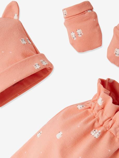Beanie + Booties + Mittens Set with Pouch, for Babies Blue/Print+Dark Pink/Print+Pink/Print - vertbaudet enfant 