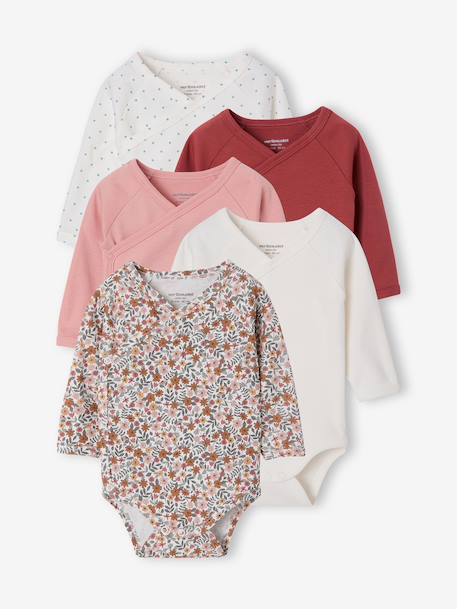 Pack of 5 evolving long-sleeved bodysuits for baby girls rose - vertbaudet enfant 
