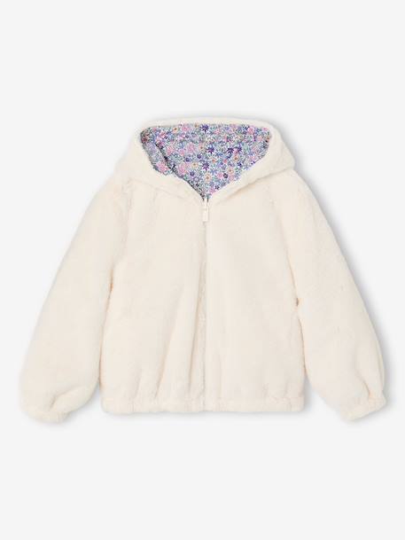 Reversible Leopard/Sherpa Windcheater with Hood for Girls beige+vanilla - vertbaudet enfant 