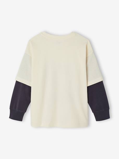 Long-sleeved layered-effect T-shirt for boys ecru - vertbaudet enfant 