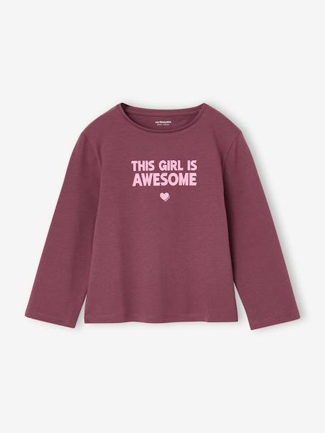 Pack of 3 long-sleeved girls' fancy t-shirts anthracite+coral+ecru+grey blue+indigo+mauve+rose - vertbaudet enfant 