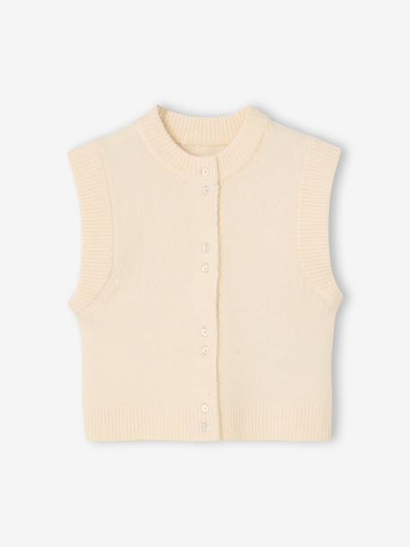 Sleeveless knitted cardigan with front button for girls lilac+vanilla - vertbaudet enfant 