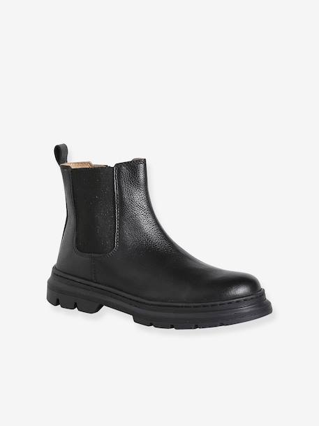Boots enfant fille cuir élastiquées et zippées camel+noir - vertbaudet enfant 