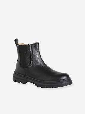 -Girls' elasticated and zipped leather boots