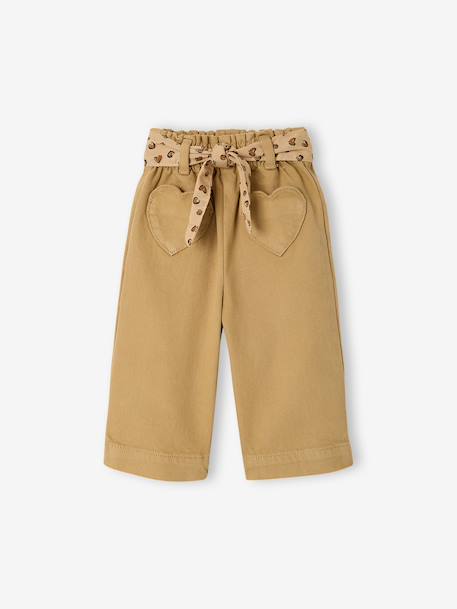 Wide-Leg Coloured Trousers with Tie Belt for Baby Girls beige+caramel+purple clover - vertbaudet enfant 