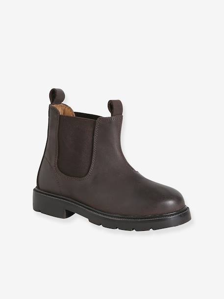 Leather elasticated boots for boys dark brown - vertbaudet enfant 