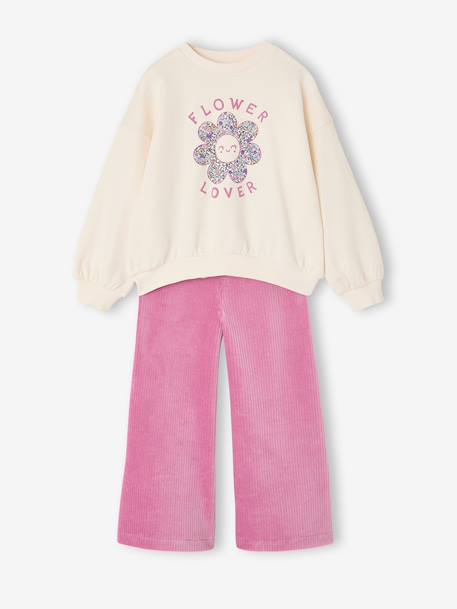 Ensemble fille sweat et pantalon écru - vertbaudet enfant 