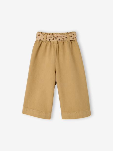 Wide-Leg Coloured Trousers with Tie Belt for Baby Girls beige+caramel+purple clover - vertbaudet enfant 