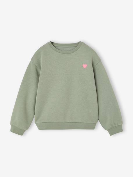 Basics Sweatshirt with Motif for Girls anthracite+coral+peony pink+purple clover+sage+vanilla+violet - vertbaudet enfant 