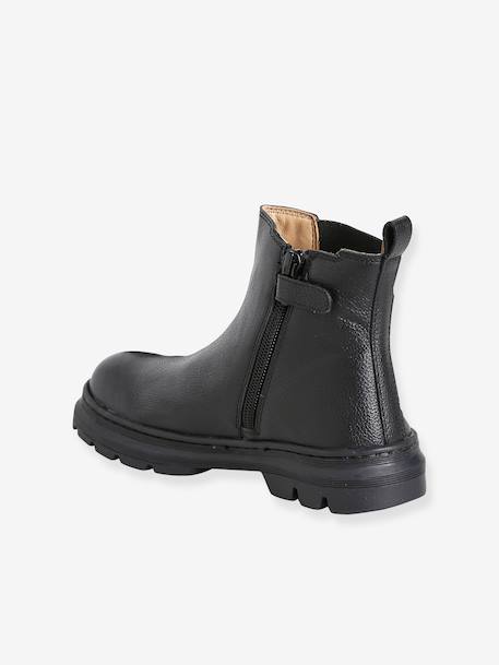 Boots enfant fille cuir élastiquées et zippées camel+noir - vertbaudet enfant 