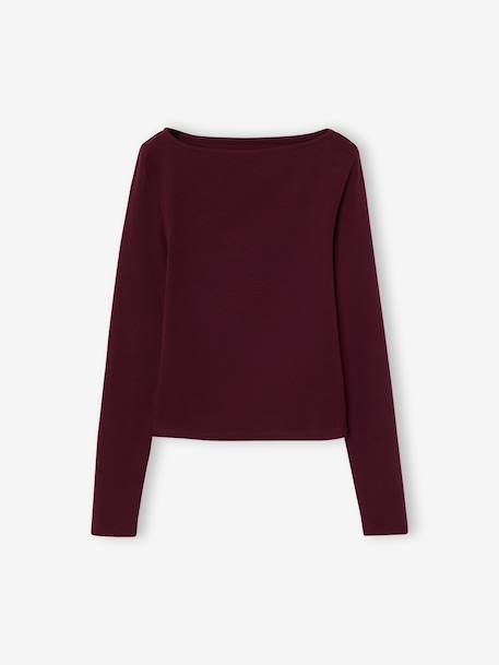 Lot de 2 t-shirts en côtes fille bordeaux+gris chiné - vertbaudet enfant 