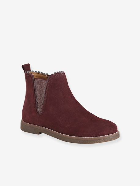 Leather Boots with Elastic, for Girls bordeaux red+camel+gold+navy blue - vertbaudet enfant 