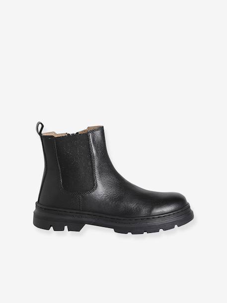 Girls' elasticated and zipped leather boots black+camel - vertbaudet enfant 