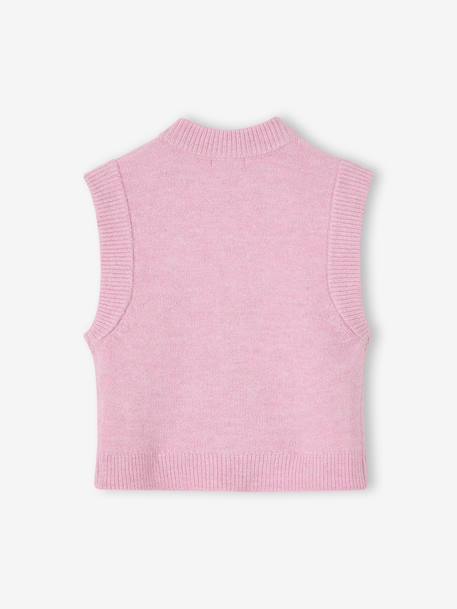 Sleeveless knitted cardigan with front button for girls lilac+vanilla - vertbaudet enfant 