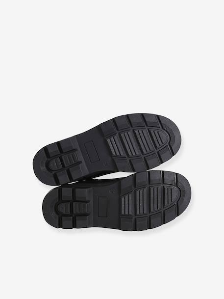 Girls' elasticated and zipped leather boots black+camel - vertbaudet enfant 