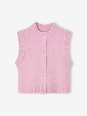 -Sleeveless knitted cardigan with front button for girls