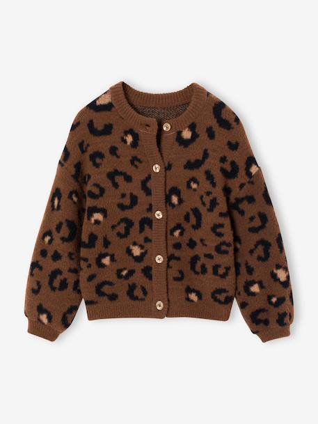 Gilet fille motif maille mousseuse chocolat+écru+marron+vert - vertbaudet enfant 