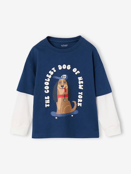 Long-sleeved T-shirt with layered look for boys navy blue - vertbaudet enfant 