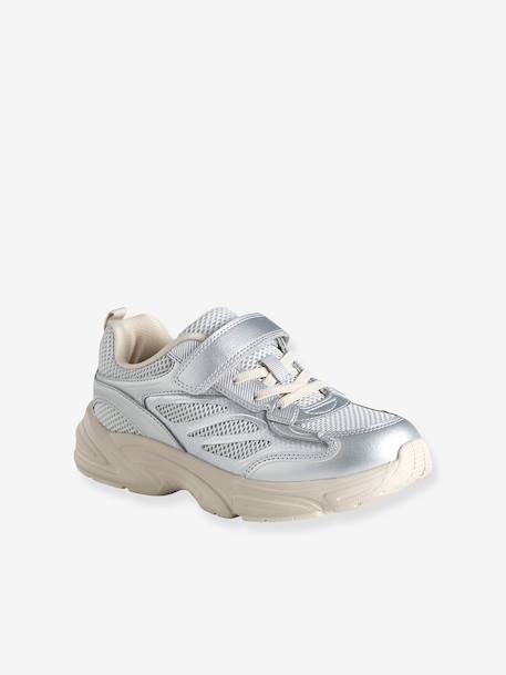 Touch-fastening textile trainers for girls silver - vertbaudet enfant 