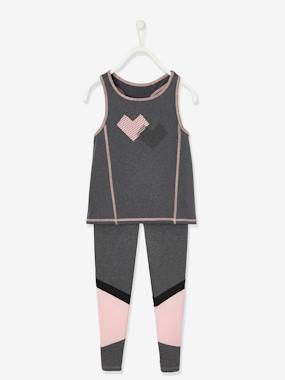 Girls-Outfits-Sports Combo in Techno Fabric: Top + Leggings, for Girls