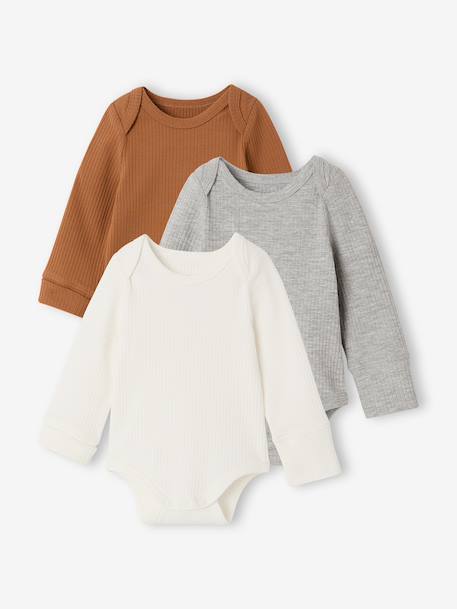 Pack of 3 long-sleeved bodysuits for baby caramel - vertbaudet enfant 