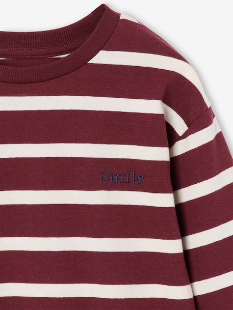 Striped Long-Sleeved T-Shirt for Boys bordeaux red+ecru+night blue - vertbaudet enfant 
