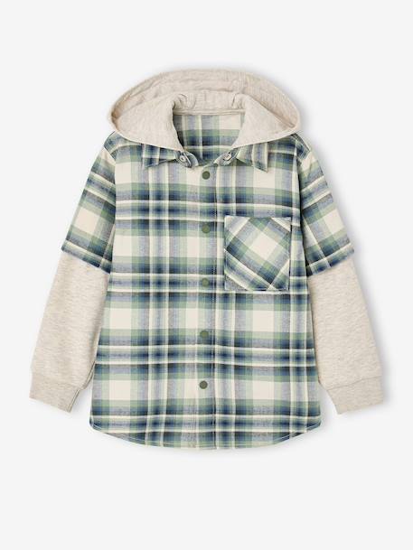 2-in-1 Two Fabric Shirt for Boys chequered green+chequered white - vertbaudet enfant 