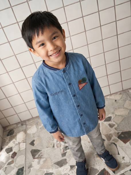 customisable school smock for boys denim blue - vertbaudet enfant 