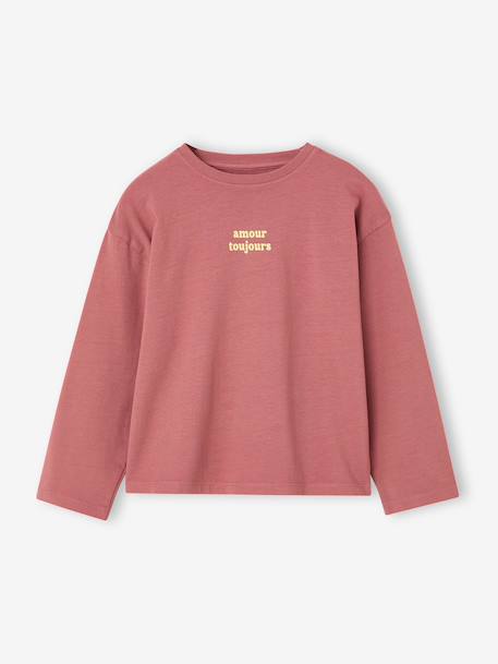 Long-sleeved T-shirt for girls anthracite+ecru+old rose - vertbaudet enfant 