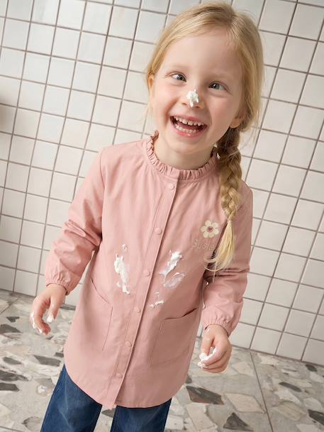 customisable snap-fastening school apron for girls rosy - vertbaudet enfant 