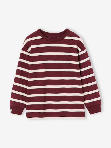 Striped Long-Sleeved T-Shirt for Boys bordeaux red+ecru+night blue - vertbaudet enfant 